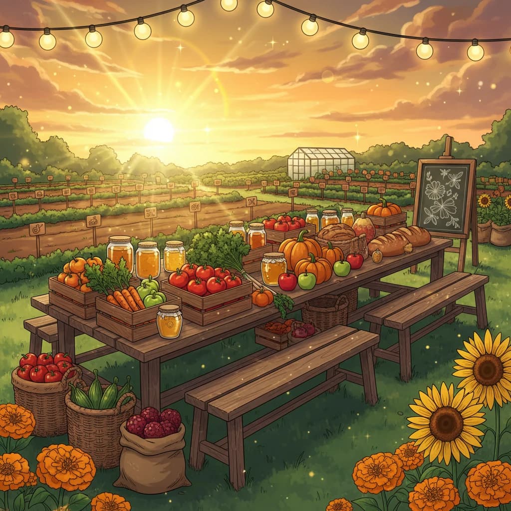 A community coming together around local food production: gardens, markets, sharing