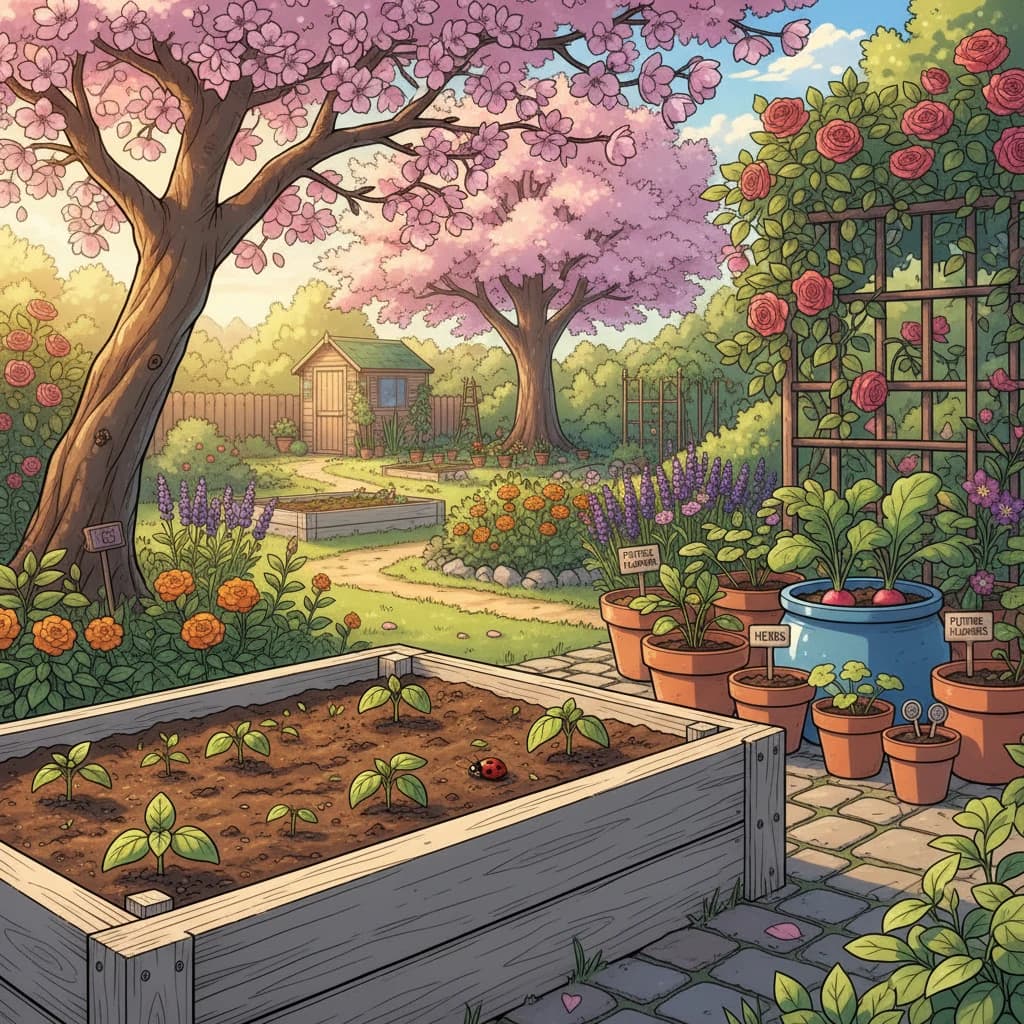 A happy grower tending to their chosen garden setup