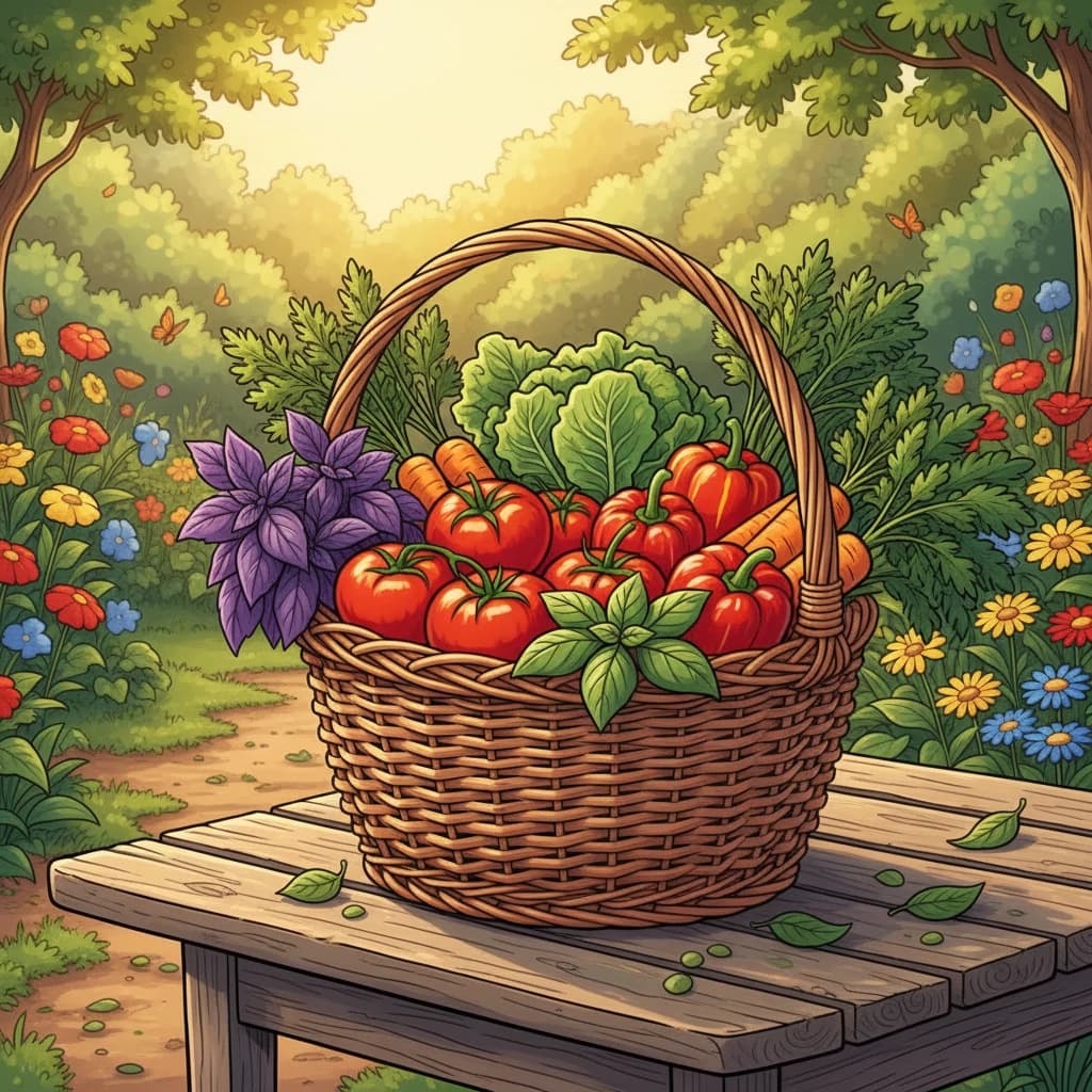 A grower holding a basket of fresh, naturally-grown vegetables