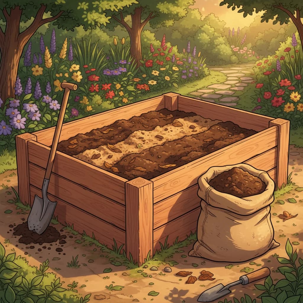 Someone filling a raised bed with soil and compost