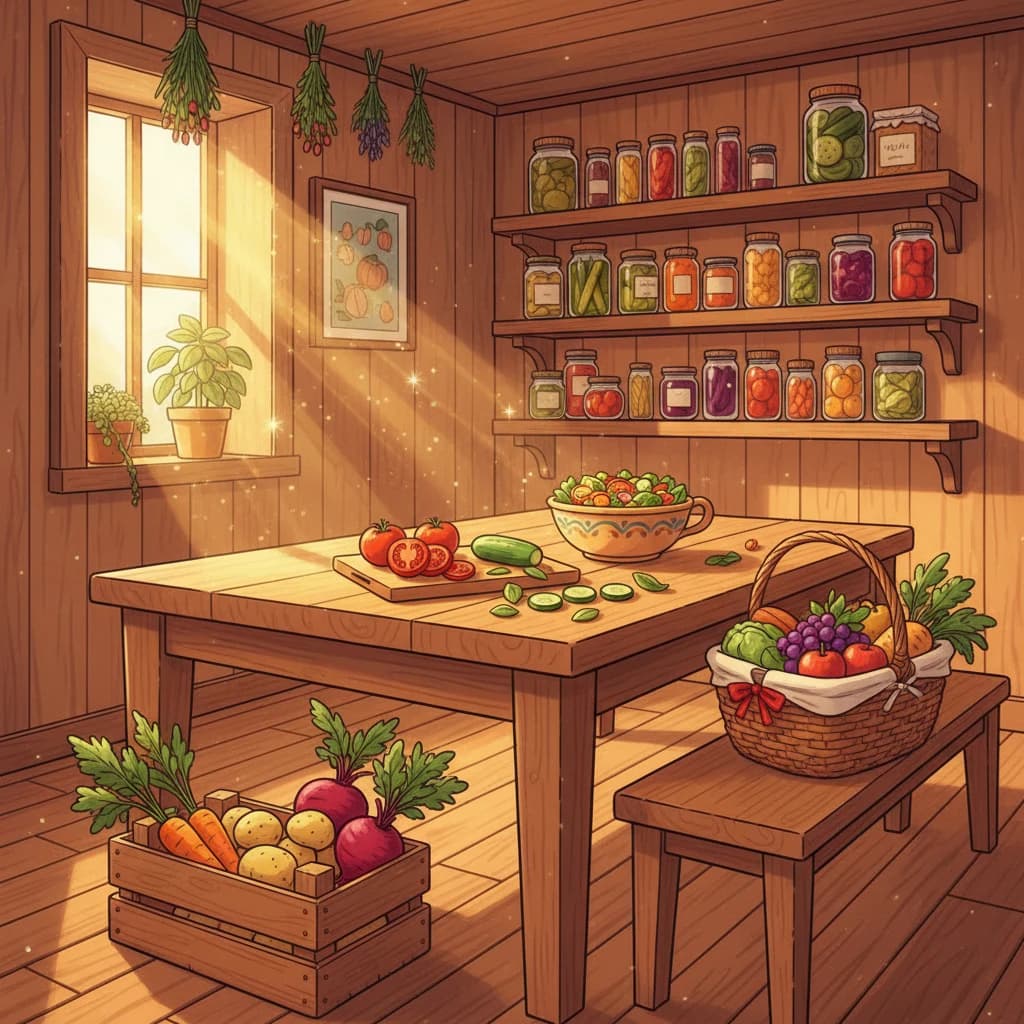 A complete post-harvest scene: fresh eating, storage, preservation, and sharing