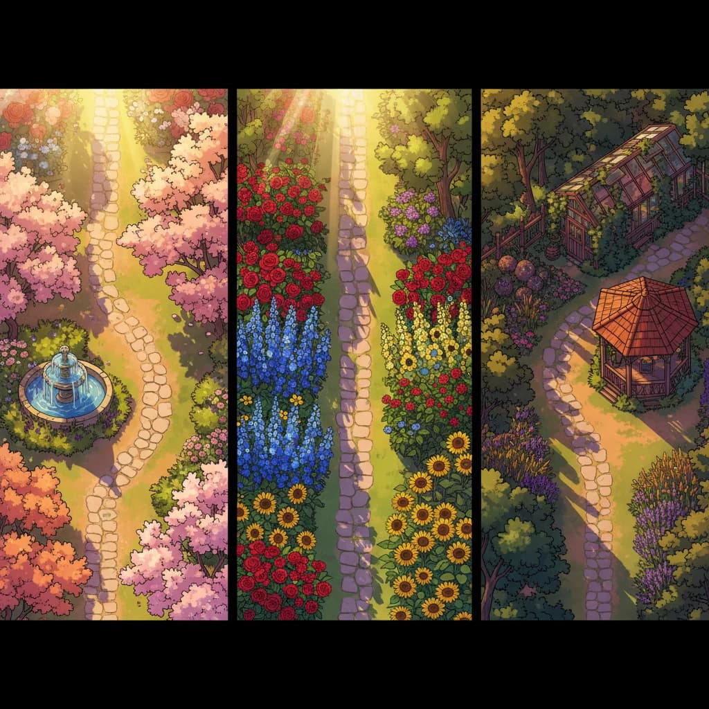 A backyard with visible sun and shade patterns across different areas