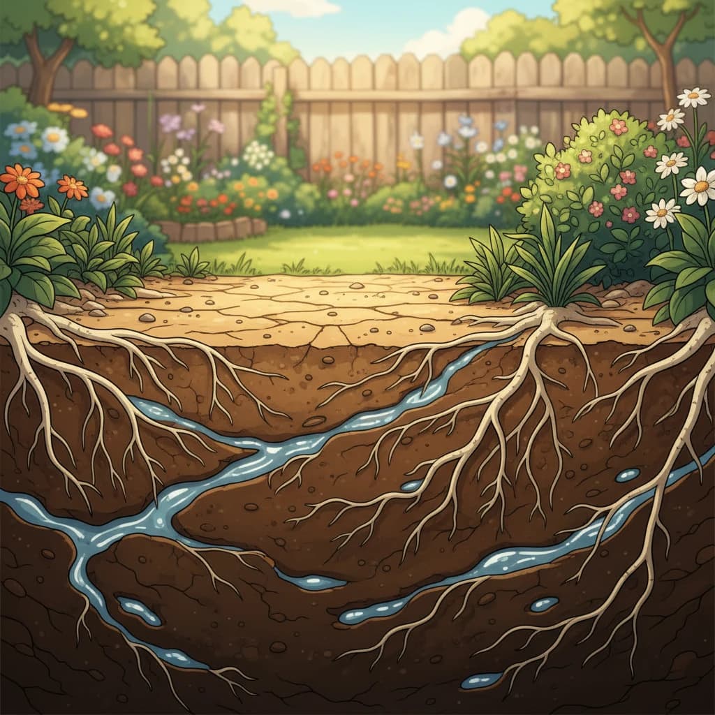 Cross-section of soil showing proper watering depth