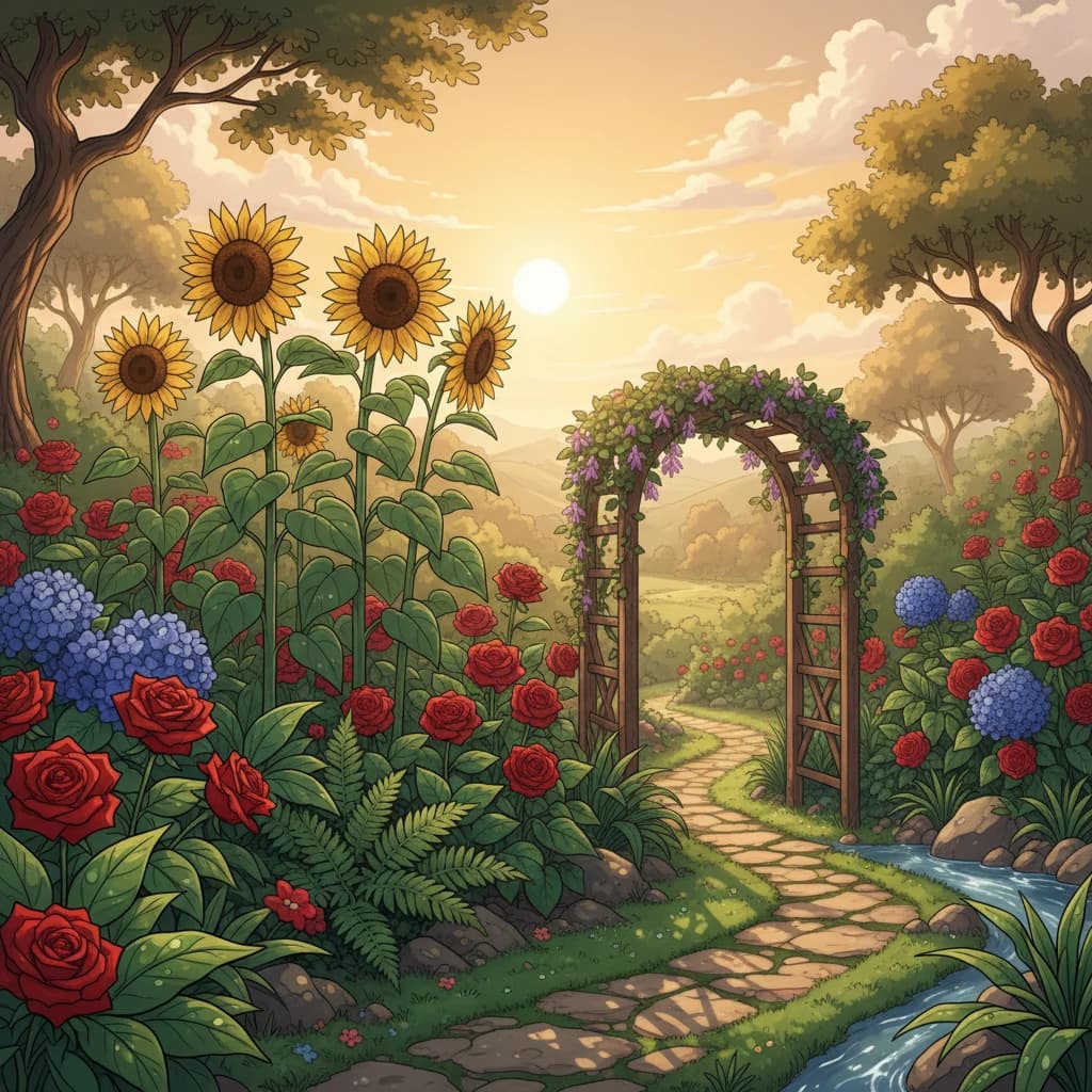 A healthy, well-lit garden with happy plants