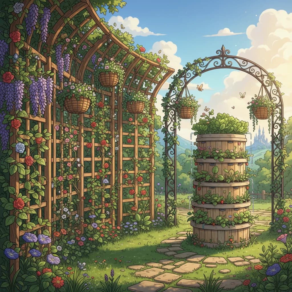 Vertical Growing — Trellises, Towers & Hanging Gardens