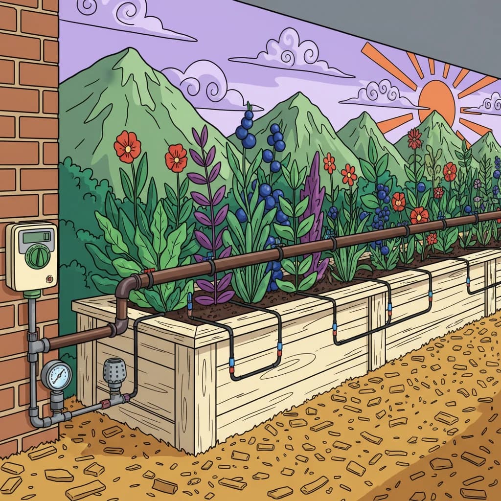A professional drip irrigation system with emitters precisely delivering water to each plant