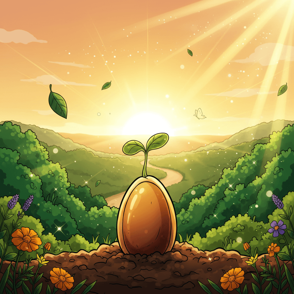 A seed at the beginning of its journey