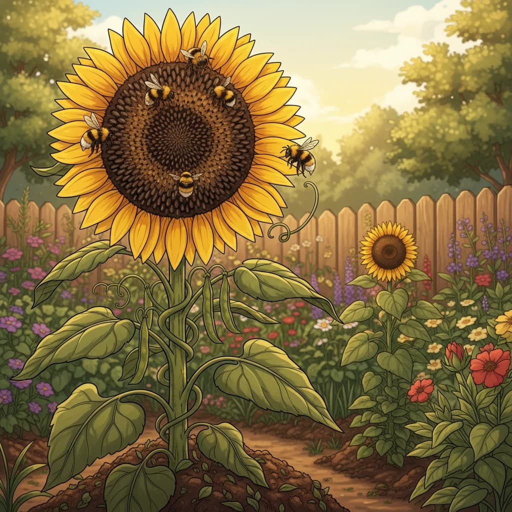 A close-up of a single element doing multiple jobs — a sunflower acting as
