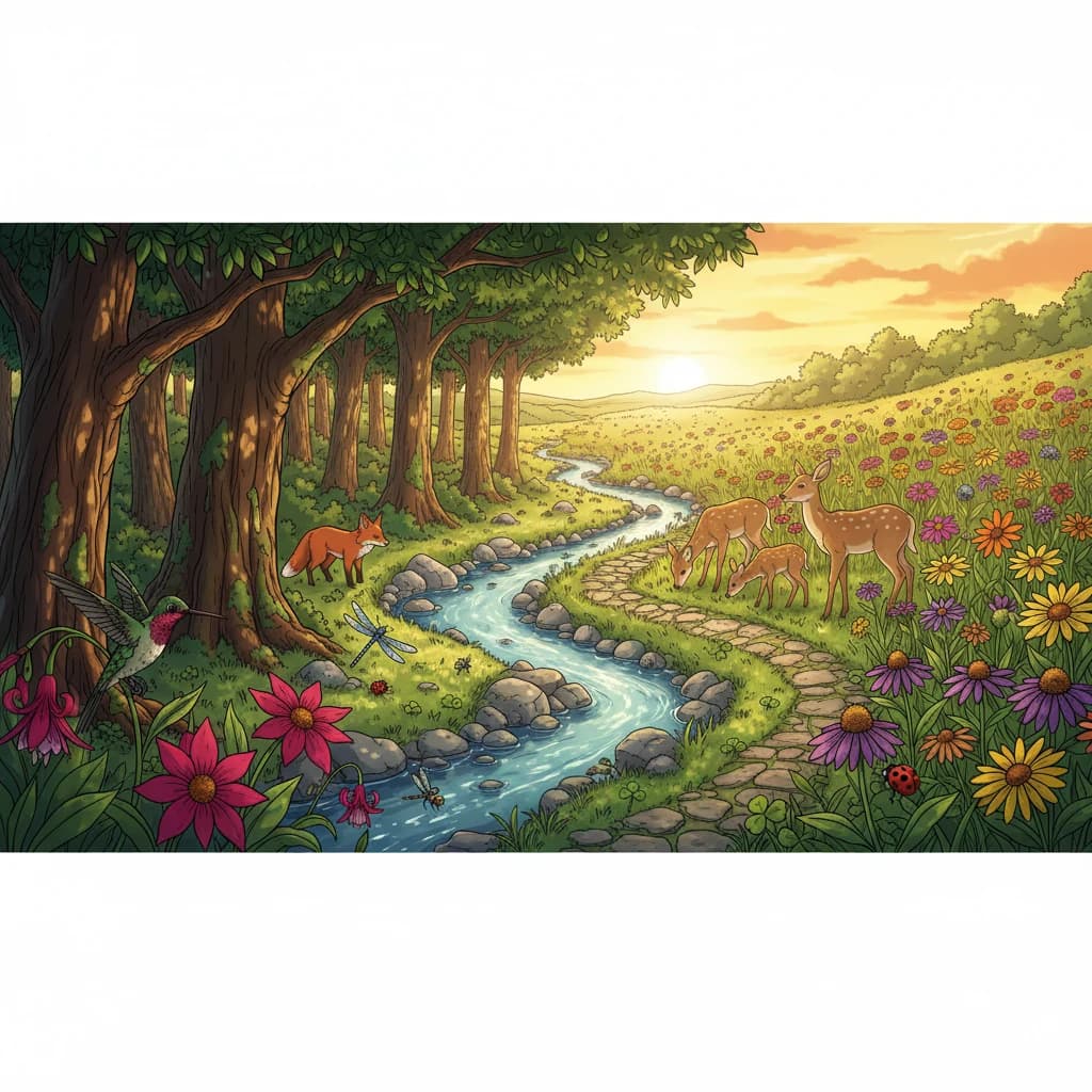A clear visual of edges — the line where forest meets meadow, where pond meets