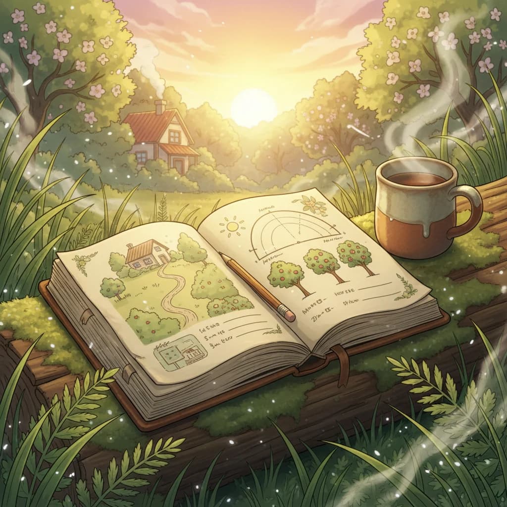 A person sitting on a log at the edge of their property, just watching — early